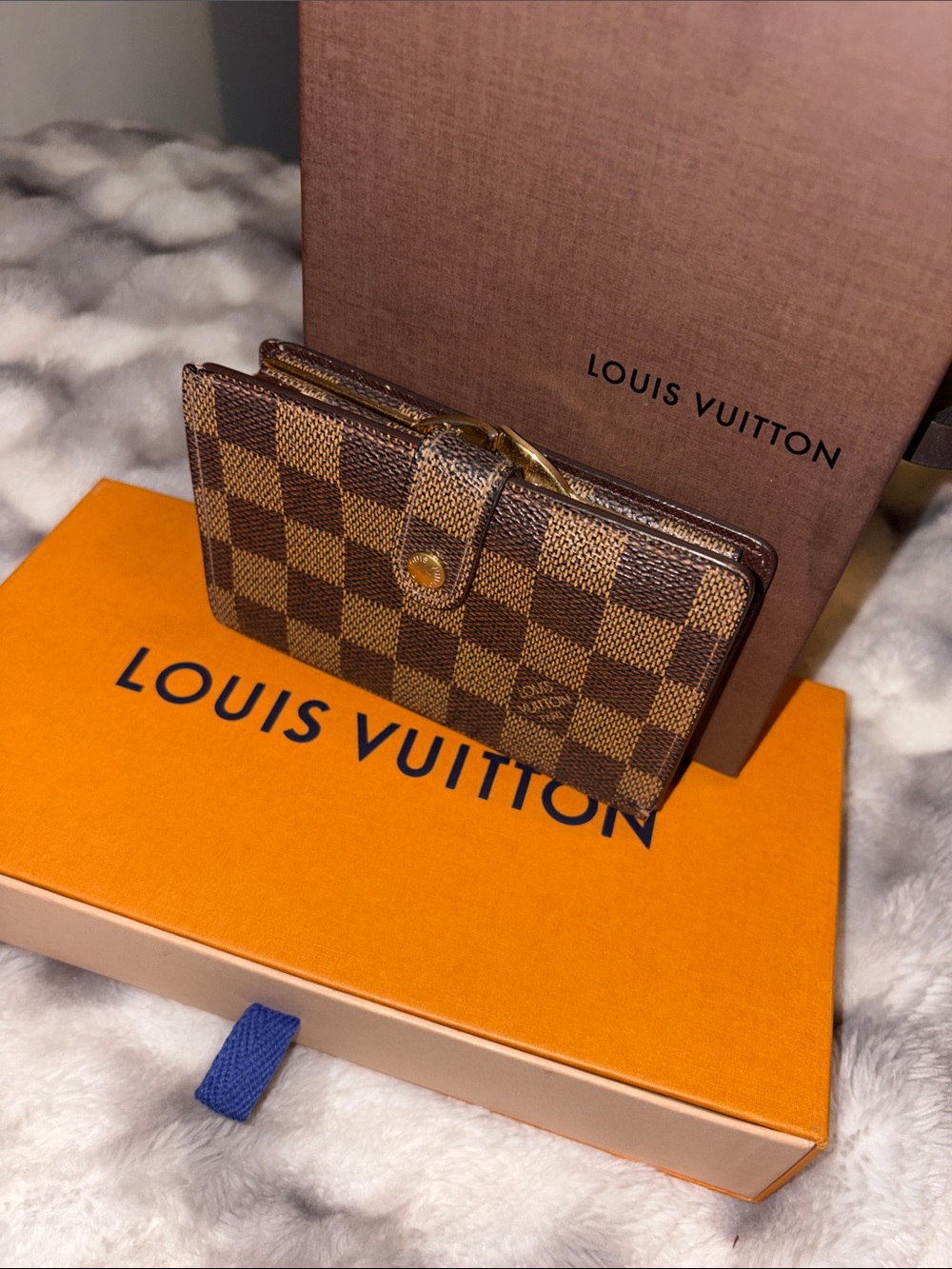 Louis Vuitton Brown Damier Ebene Checkered Kisslock Compact Wallet